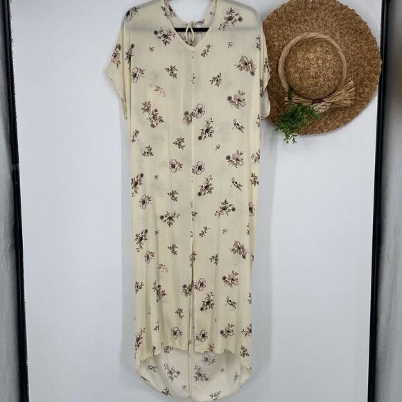 Final Touch Floral Cap Sleeve Maxi Dress  Knotted Back Boho Rayon M - Picture 2 of 12
